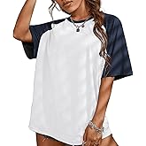 KIEKIECOO Oversized Short Sleeve Shirts for Women Loose Fit Basic Casual Crew Neck Tee Shirt Baggy Color Block Unisex Tops