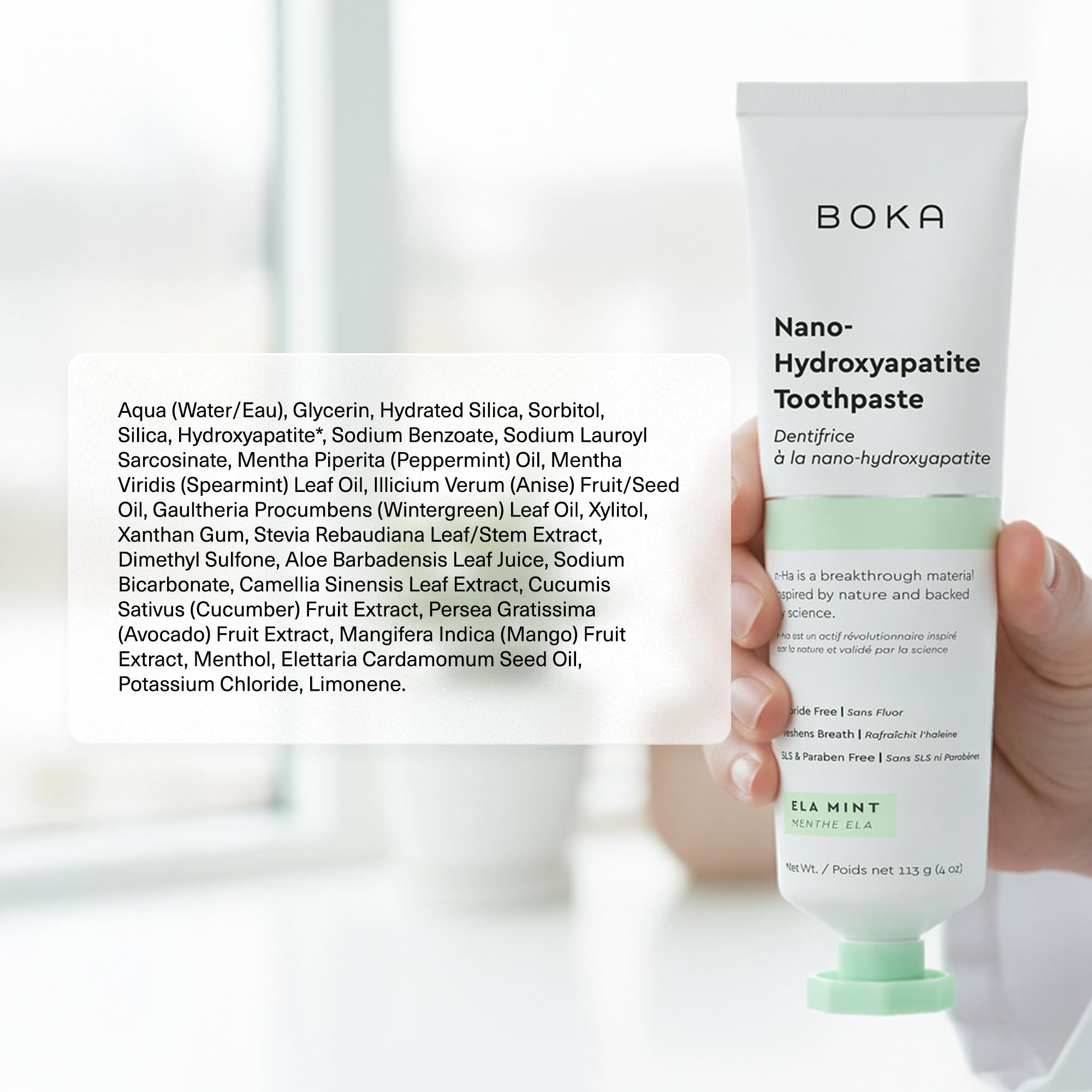 Boka Fluoride Free Toothpaste, Nano Hydroxyapatite Toothpaste, Appropriate for Sensitive Teeth - for Adult, Kids Oral Care - Ela Mint Flavor, 4 Fl Oz 1Pk US Manufactured