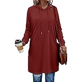 KISSMODA Women's Long Sleeve Tunic Tops Fall for Leggings Casual Long Tunics with Pockets T Shirts Loose S-3XL