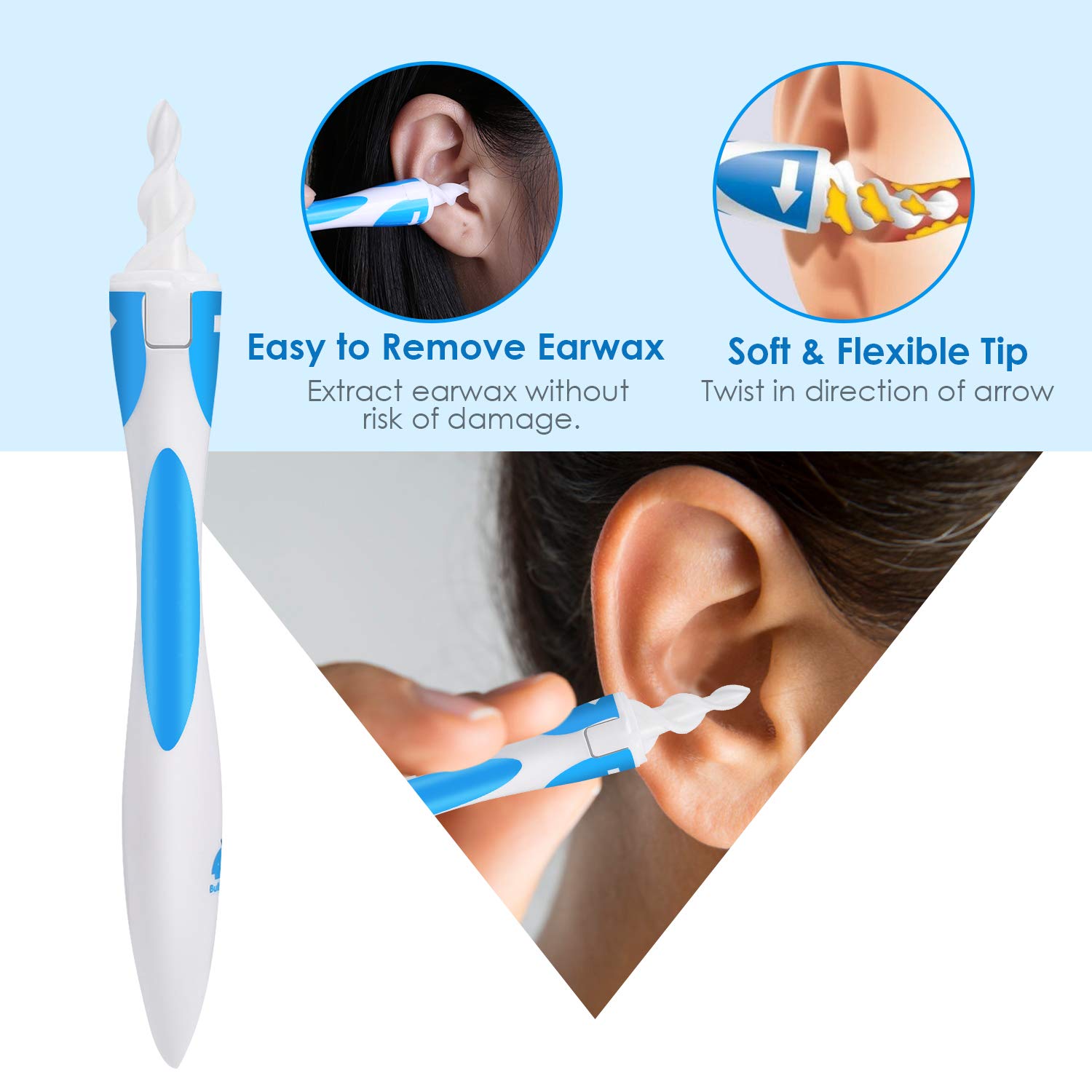 SHINCO 5Pcs Ear Pick Earwax Removal Kit with Storage Box + Smart Ear Swab with Soft Spiral Cleaner,Ear-Pick Tools Ear Care with 15 Replacement Tips