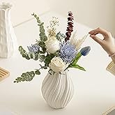 Modern White Ceramic Vase,Nordic Boho Geometric Striped Round Decorative Vase for Living Room,Shelf, Wedding&Dining Table Centerpiece, Farmhouse Home Decor, Office Decoration, Decorative Pottery