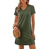 ANRABESS Summer Dress for Women 2026 Beach Vacation Clothes Short Sleeve V Neck Casual T Shirt Sundresses Travel Holiday