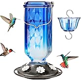 Kingsyard Glass Hummingbird Feeder for Outdoor Hanging, 24 Ounces, 6 Feeding Ports, Bird Nectar Feeder for Garden Décor, Ant Moat Included, Blue