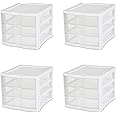 Sterilite 17918004 3 Drawer Unit, White Frame with Clear Drawers, Pack of 4