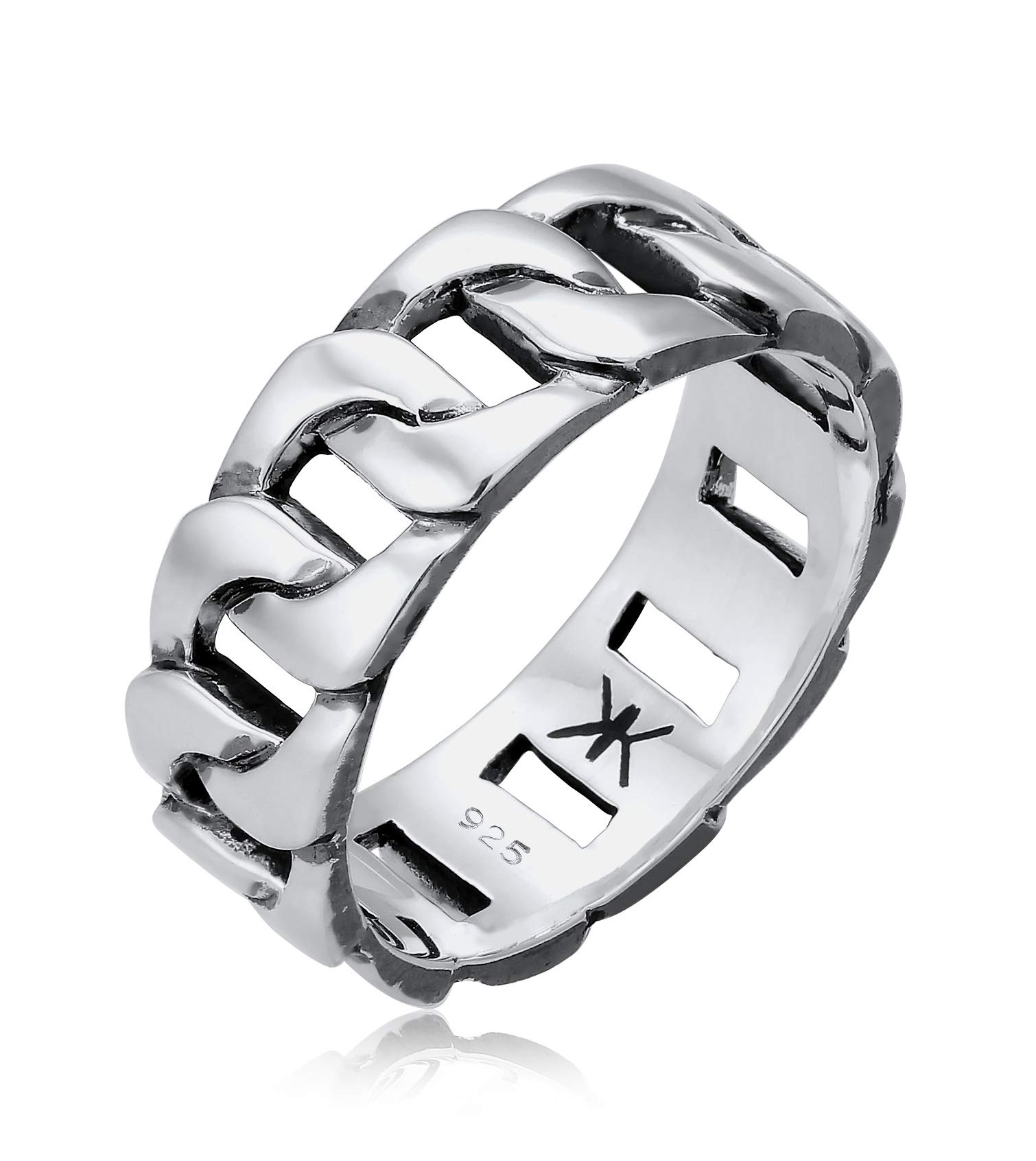 Kuzzoi Men Massive Ring (8mm) in The Tank Design Black Oxidized Band Ring Made of 925 Sterling Silver Ring Chunky Chain Look, Ring Size 60,