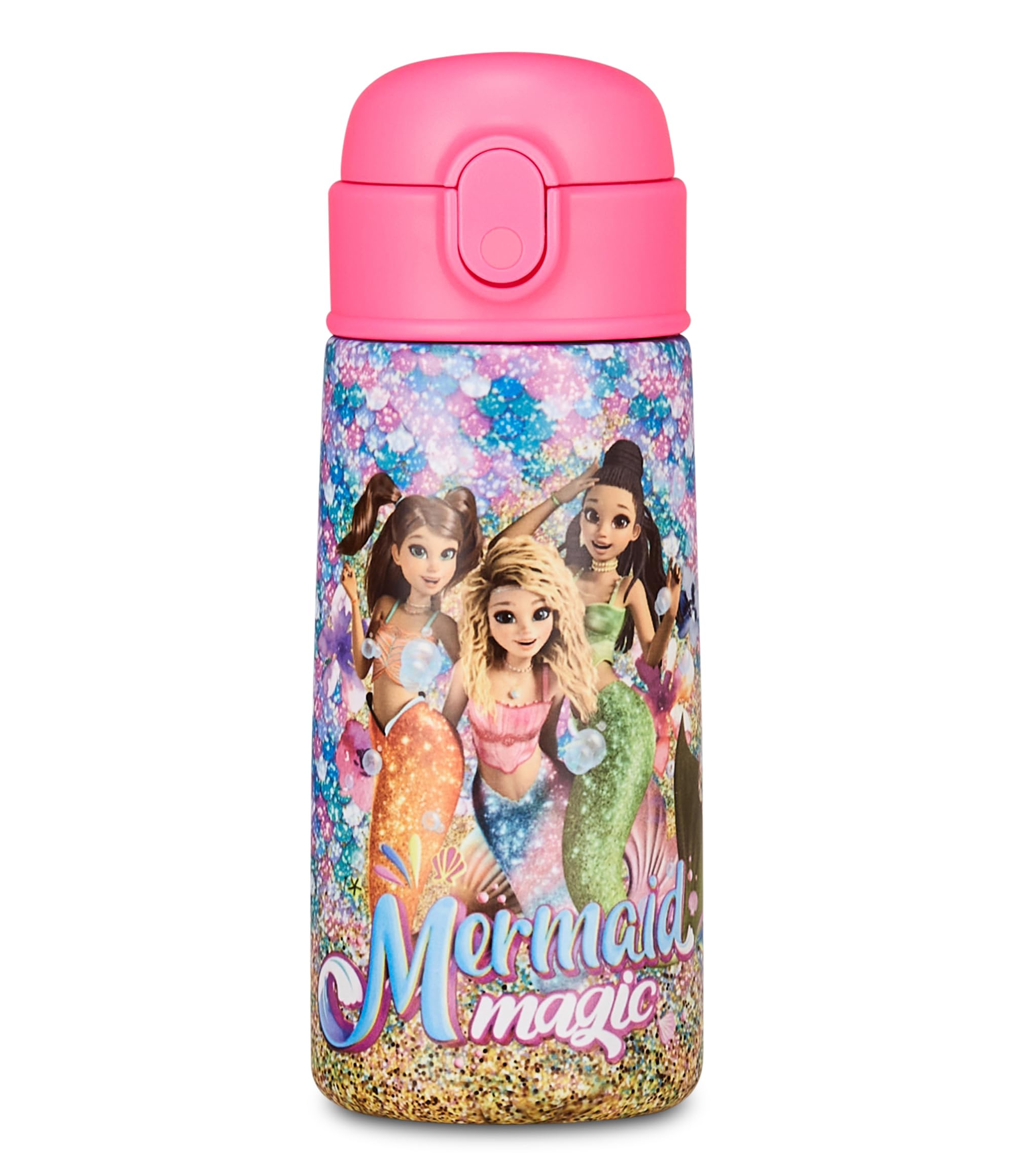Seven Mermaid Magic Kid's Thermal Water Bottle in Stainless Steel, Fuchsia, Temperature Maintenance up to 24 Hours, Nursery Bottle, Elementary School and Leisure, Girl, Fuchsia, Modern