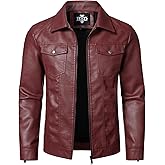 HOOD CREW Mens Leather Jacket Motorcycle Biker Jackets Casual Lightweight Faux Leather Outwear