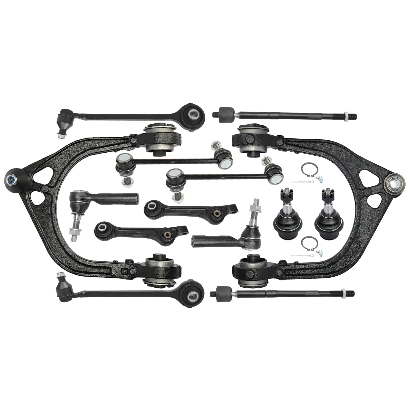Photo 1 of 14pc RWD Front Suspension kit fits for Chrysler 300 for Dodge Challenger Charger 2011 2012 2013 2014 2015 2016 2017 Upper Lower Control Arms + Ball Joints + Sway Bars Links + Inner Outer Tie Rods Ends