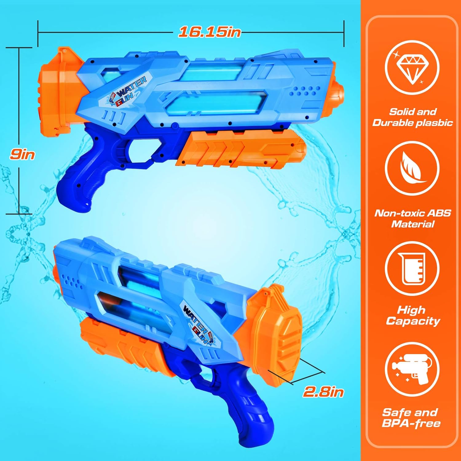 Super Water Guns for Kids & Adults, 2 Pack Super Water Blaster Soaker Squirt Guns, 1200cc High Capacity for Kids Ideal Gift Toys for Summer Outdoor Swimming Pool Beach Sand Water Fighting Play Toys: Toys & Games