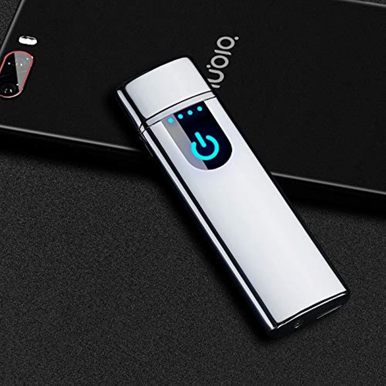Wiber Rechargeable USB Electronic Lighter Fingerprint Touching LED Sensor Screen Double-sided Ignition Windproof Flameless Candle Lighter