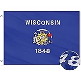 VICDRIA Wisconsin State Flag 3x5 Ft, Deluxe Full Embroidered Heavy Duty Polyester Durable WI Outside Flags, Indoor/Outdoor, Sewn Stripes and Brass Grommets