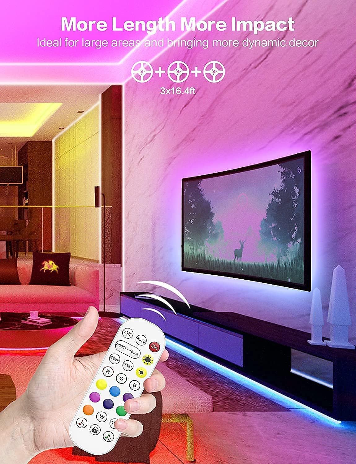 50ft Led Strip Lights Music Sync Color Changing 5050 RGB Led Light Strips Kit, Led Lights for Bedroom, Kitchen, Home Decoration: Home Improvement