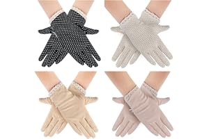 MarJunSep 4 Pairs Summer Women Dots Sun Uv Protection Gloves Cotton Lace Anti-skid Driving Gloves
