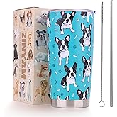 ZINYAM Boston Terrier Gifts Tumbler 20oz - Stainless Steel Insulated Cup with Lid & Straw, Dog Lover Gift for Women Men