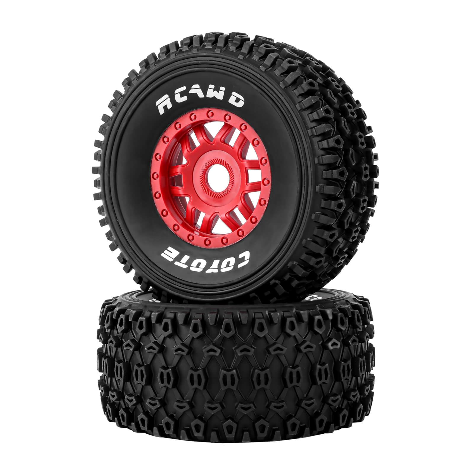 RCAWD 2Pcs Tires Wheel for 1/8 Arrma Mojave 4S ARA4404 ARA550110 Upgrade Part 17mm Hex Adapter High Traction Durable Pre-Glued All Terrain Rubber(Red) — image 1
