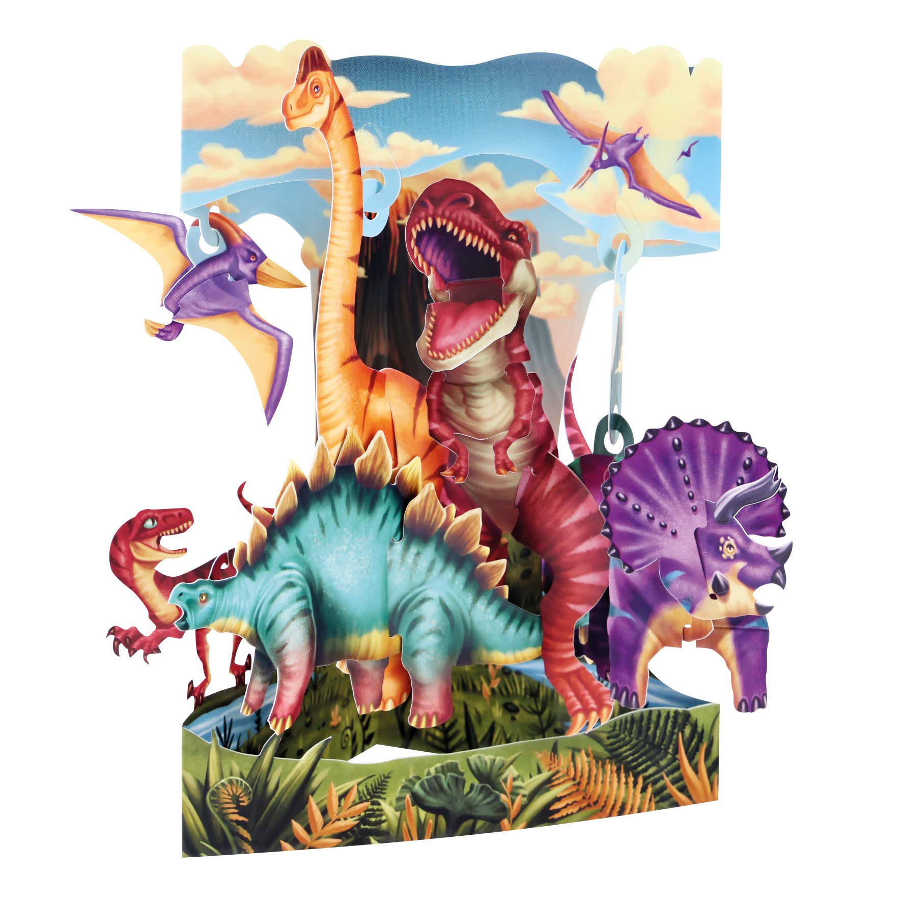 SANTORO Swing Card, 3D Pop Up Greeting Card - Jurassic Dinosaurs - For Boys, For Kids, For Birthday | Land of the Dinosaurs