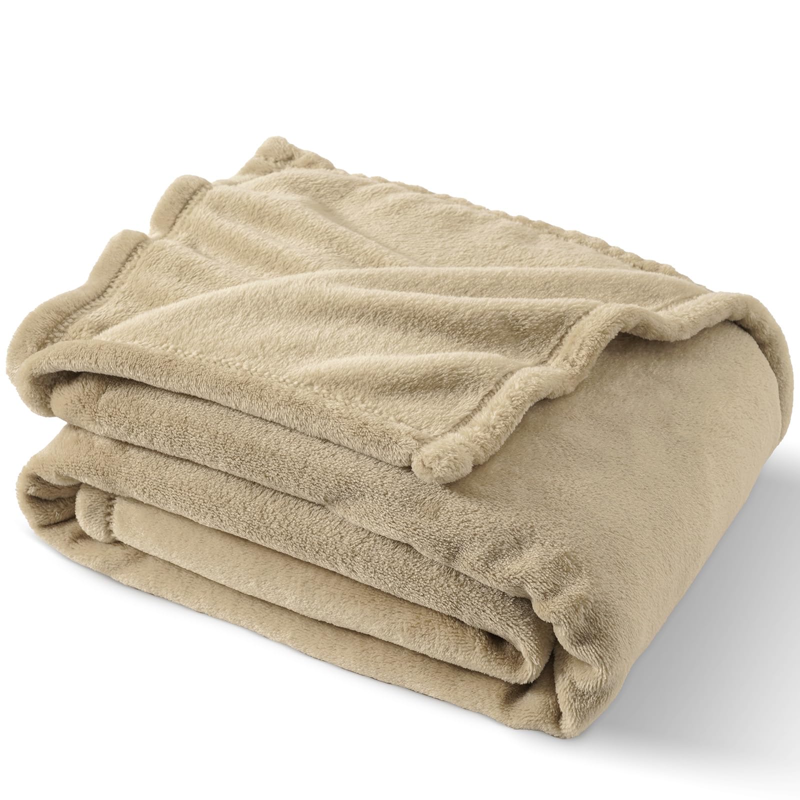 PHF Ultra Soft Fleece Blanket Single Size 130x150cm, No Shed No Pilling Luxury Plush Cozy Flannel 280GSM Lightweight Throw Blanket for Bed, Couch, Chair, Sofa Suitable for All Season, Khaki — image 1