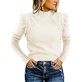 Saodimallsu Womens Cable Knit Sweaters Mock Neck Fringe Fitted Long Sleeve Boho Trendy Pullover Tops