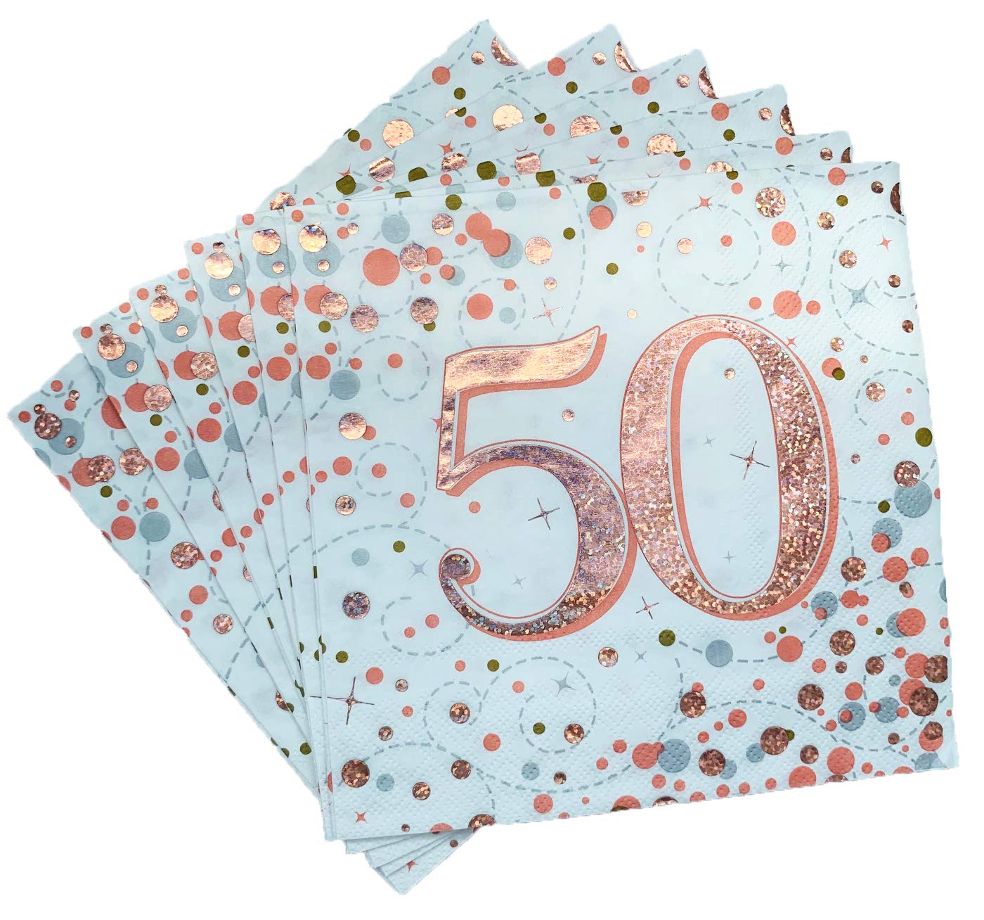 Oaktree Sparkling Fizz 50th Rose Gold 33cm x 33cm 3-ply Napkins 16pcs