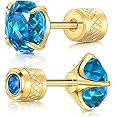 Titanium Flat Back Stud Earrings Cubic Zirconia Screw Back Earrings for Men Women Hypoallergenic Cartilage Earring Piercing Jewelry 6mm