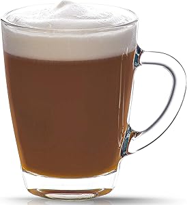 LAV 6-Piece Clear Glass Coffee Mugs 10.25 oz Tea Glasses with Convenient Handle | Great Choice for Latte, Espresso, Lungo, Cappuccino, Milk and All Other Hot Beverages