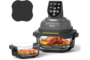 Tixixc 5-in-1 Portable Glass Air Fryer, 4QT & 6-Cup Glass Containers with Lids, Silicone Mat, 1500W Small Air Fryer, 90% Less