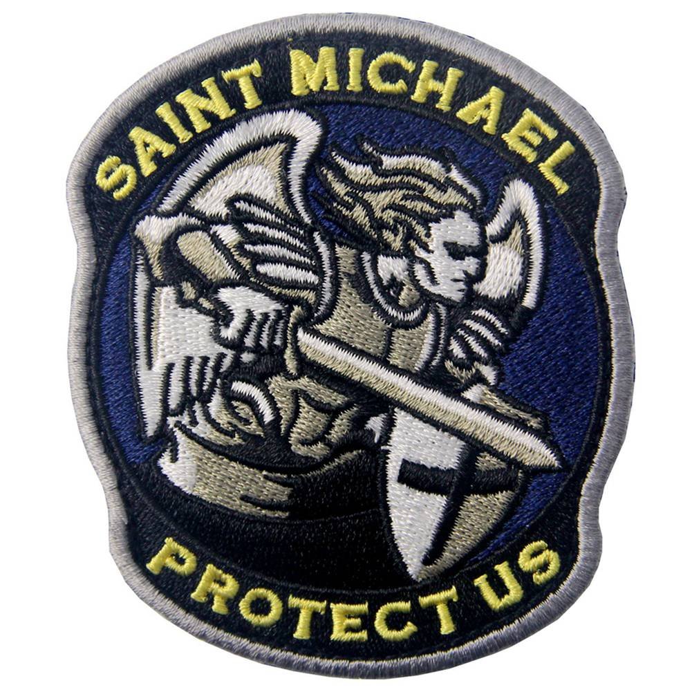 Tactical Patch Modern Military Saint Michael Protect Us Embroidered Army Morale Badge ACU Applique Fastener Hook & Loop Emblem