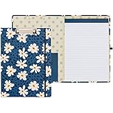 Steel Mill & Co Cute Clipboard Folio with Refillable Lined Notepad and Interior Storage Pocket, Padfolio for Work (Leopard Daisy)