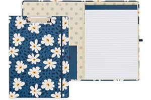 STEEL MILL AND CO. Steel Mill & Co Cute Clipboard Folio with Refillable Lined Notepad and Interior Storage Pocket, Padfolio for Work (Leopard Daisy)