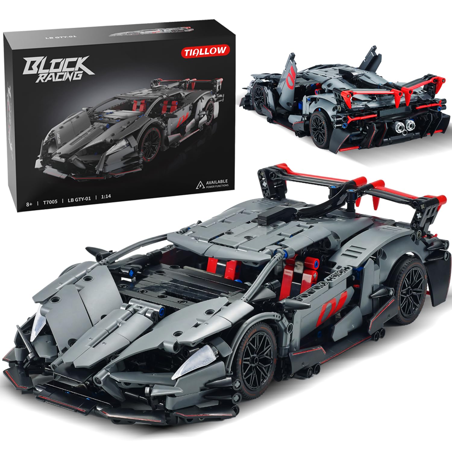 Photo 1 of TIALLOW Sports Car Building Set for Adults - 1:14 MOC Toy Car Building Block, Racing Car Model Kit Gifts for Boyfriends,Boys and Teens Age 8-14 (Black)