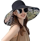 HUAMULAN Women Summer Sun Hat Wide Brim Wired Edge Floral Beach Bucket Hats Reversible Foldable Travel UV Protection Lady Hat