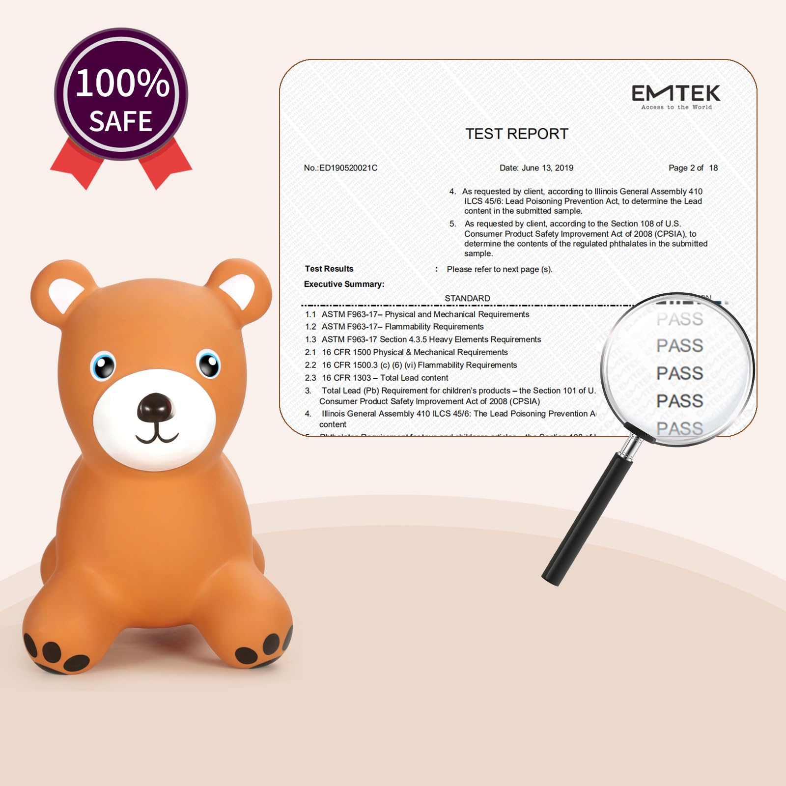 INPANY Bouncy Horse, Bear Hopper Toys, Toddlers Bouncing Animal, Kid Ride on Rubber Bouncer, Outdoor Indoor Cute Birthday Gifts for 2 3 4 Year Old Girls Boys