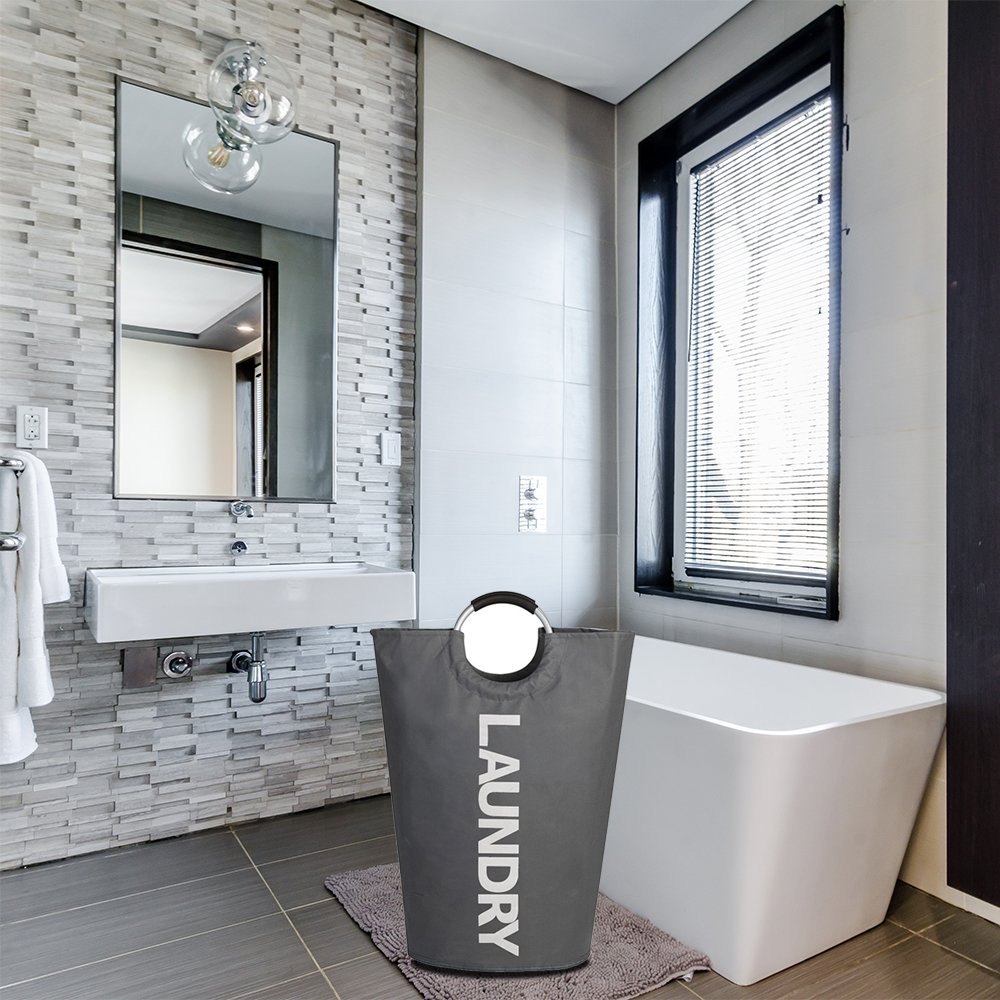 XIFIRY Large Collapsible College Laundry Bag, College Laundry Tote Heavy-duty Laundry Hamper with Alloy Handle (Deep Grey)