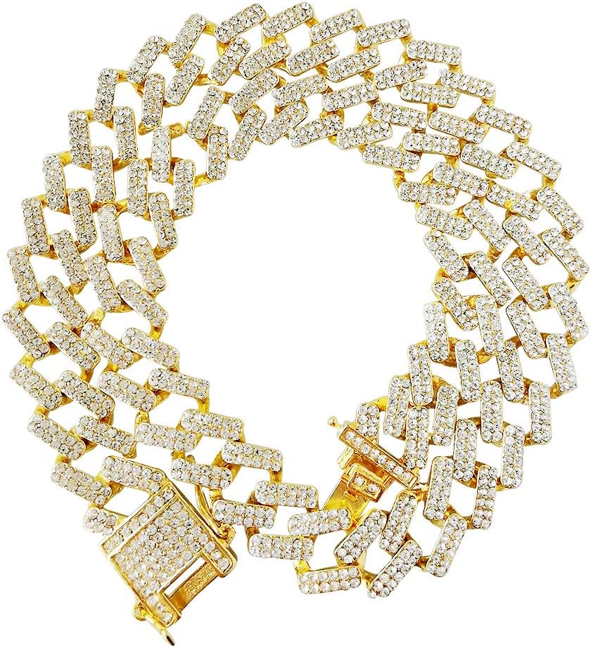 HH Bling Empire Unisex Hip Hop Iced Out Shiny Silver Gold New Diamond Miami Cuban Link Chain Necklaces 16" 18" 20" 24" 30"