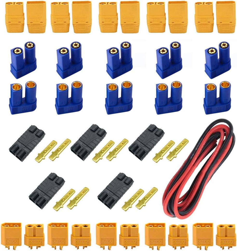 Nuofan 20Pairs XT60 / XT90H / EC5 /Traxxas Male & Female Plug Adapter Connectors with 12awg Silicone Wire for RC ESC Lipo Battery Electronic Speed Control Motor Accessories DIY Spare Part