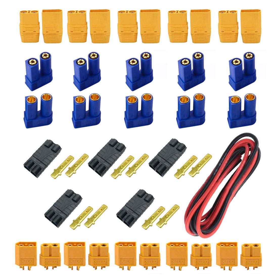 Nuofan 20Pairs XT60 / XT90H / EC5 /Traxxas Male & Female Plug Adapter Connectors with 12awg Silicone Wire for RC ESC Lipo Battery Electronic Speed Control Motor Accessories DIY Spare Part
