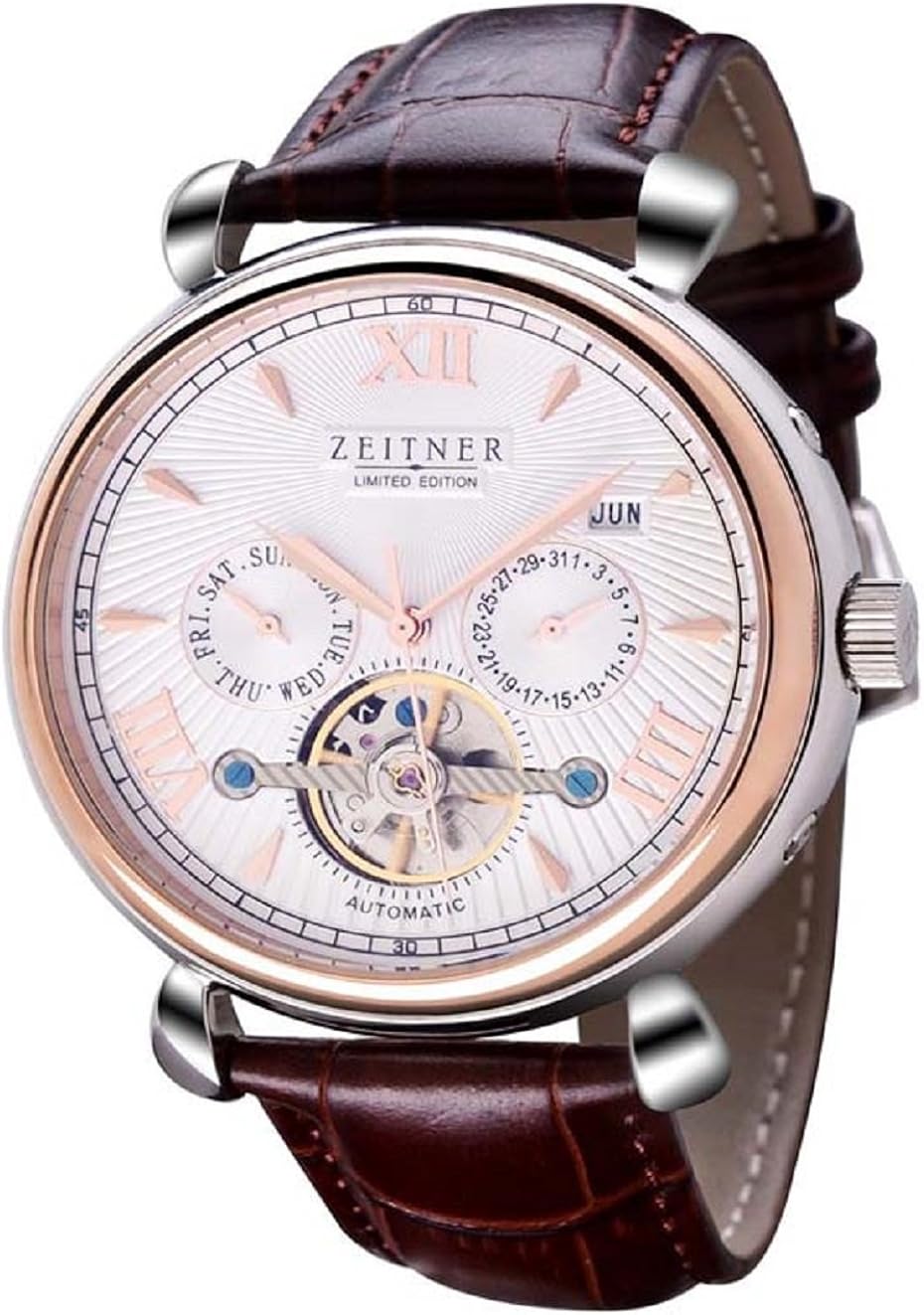 Zeitner Automatic Skeleton Chronograph Black & Rose/Black & Steel