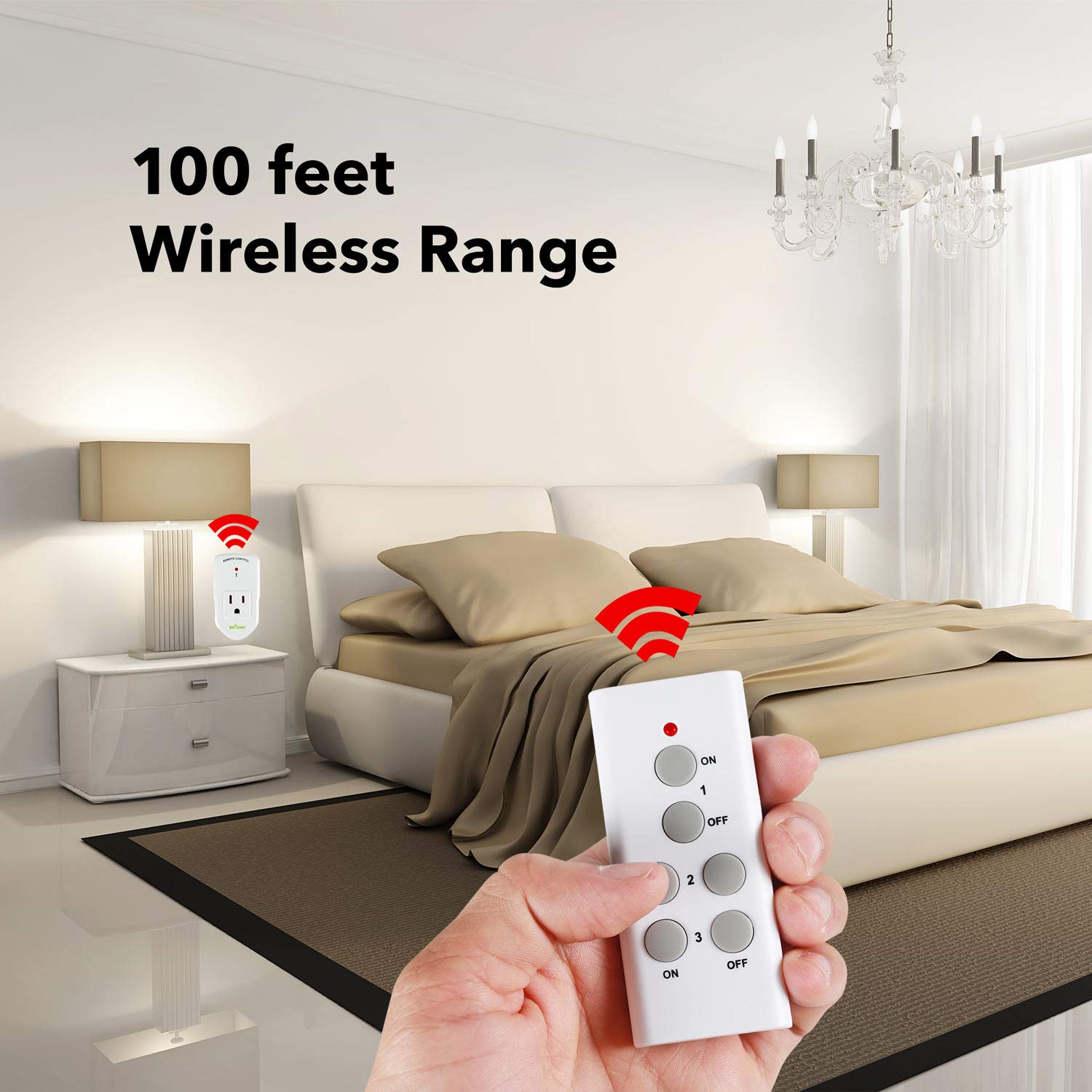 BN-LINK Wireless Remote Control Electrical Outlet Switch for Lights, Fans, Christmas Lights, Small Appliance, Long Range White (Learning Code, 3Rx-1Tx) 1200W/10A: Industrial & Scientific
