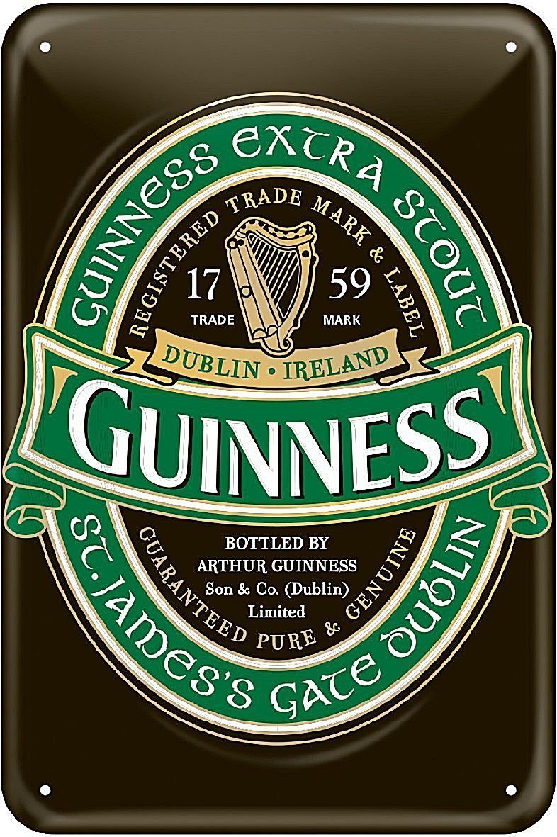 Guinness Metal Sign With Iconic Ireland Label (20Cm X 30Cm)