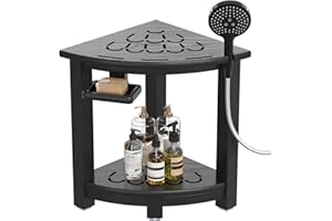 nalone Corner Shower Stool, HDPE Shower Bench for Inside Shower, Small Shower Chair Seat for Shaving Legs with Storage Shelf,