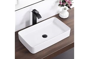 KARAMAG White Vessel Sink,Rectangle 24"x14" Bathroom Sink Above Counter Porcelain Ceramic Small Sink Bowl Ceramic Vessel Sinks for Bathrooms