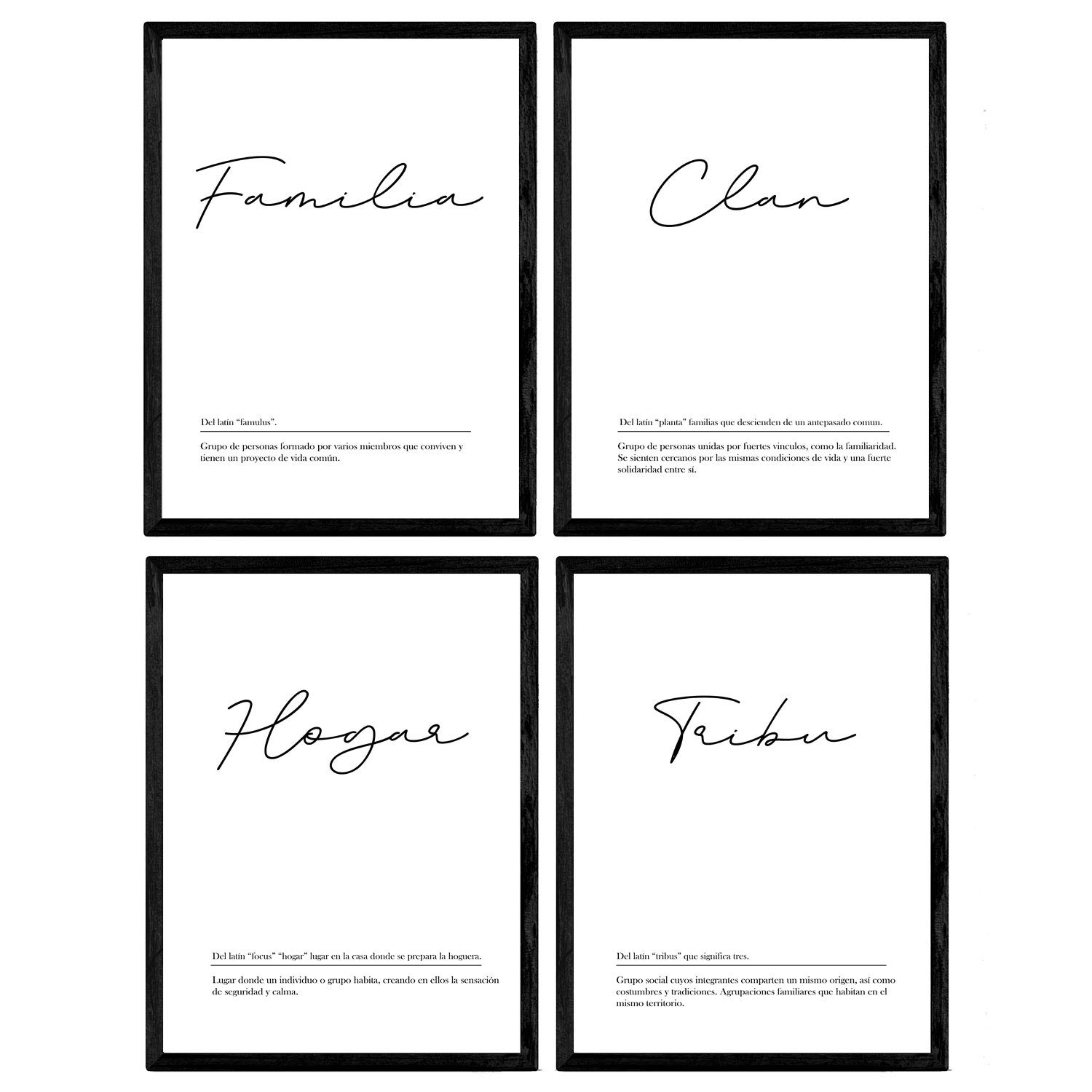 Nacnic Set of four plates with word definitions for family background Vintage Poster A3 size unframed