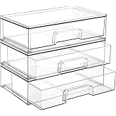 Vtopmart 12.1''W Clear Stackable Storage Drawers,3 Pack Acrylic Plastic Organizers Bins for Makeup Palettes, Cosmetics, and Beauty Supplies,Ideal for Vanity, Bathroom,Cabinet,Desk Organization