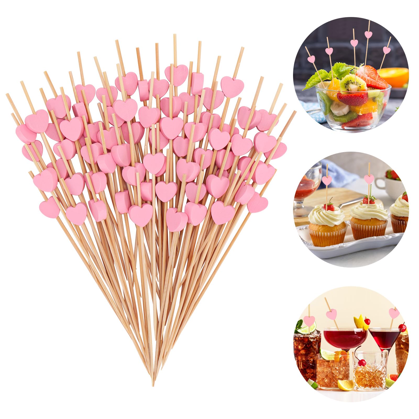 Photo 1 of 100 Pcs Pink Heart Toothpicks, 4.72 Inch Heart Cocktail Picks for Appetizers, Long Bamboo Valentine Decorative Toothpicks Skewers for Valentines Day Wedding Birthday Party Decorations