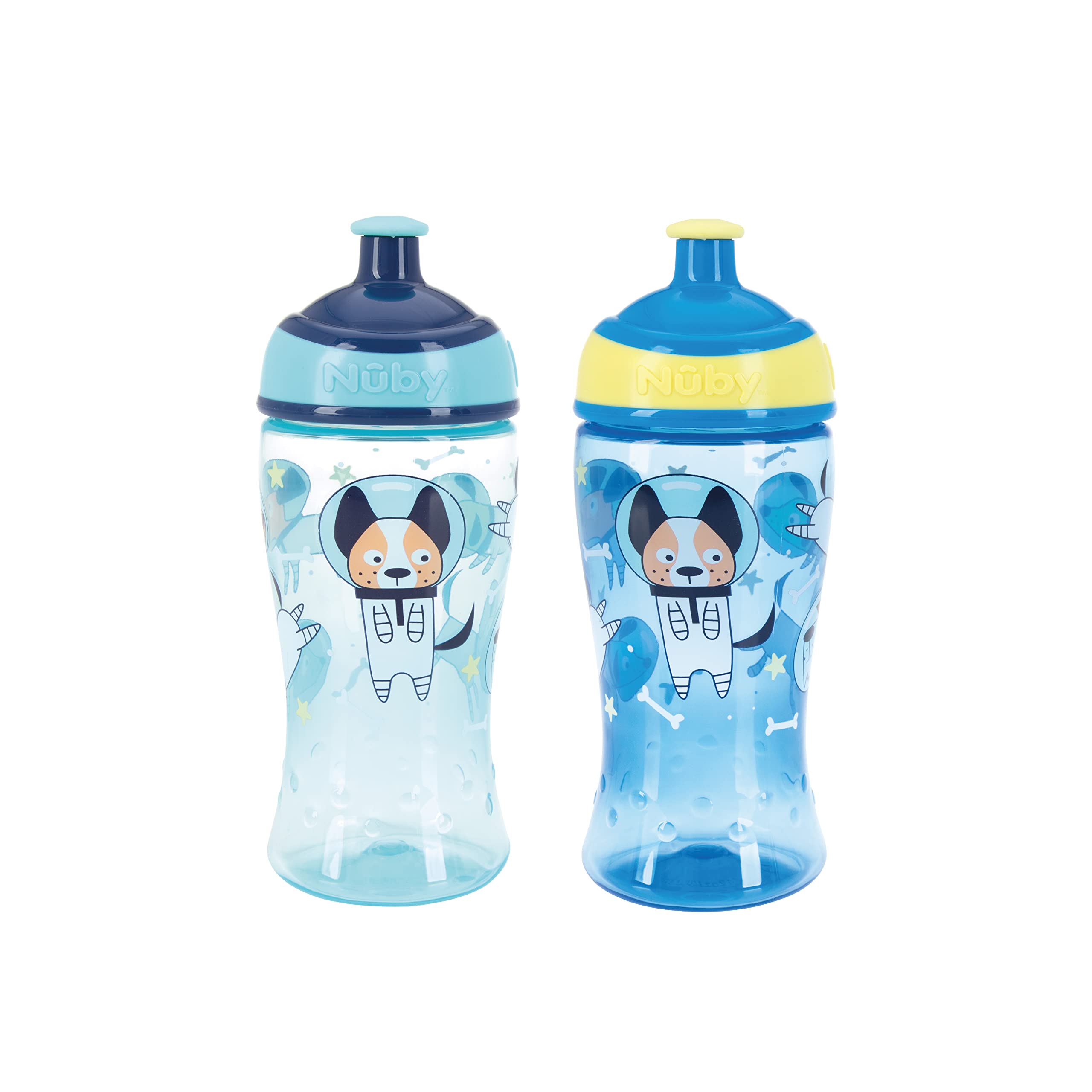 Nuby Super Slurp Water Bottle - No Spill Active Toddler Sippy Cup | 360ml / 12oz |Easy Grip | Dishwasher Safe | Suitable Beaker for 18 Months Plus (Under the Sea, Pack of 2)
