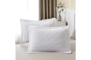 ANGIYUIN 100% Cotton White Pillow Shams Standard Size, Soft and Cozy, Wrinkle, Fade, Stain Resistant Bed Pillow Shams, Floral Pillow Standard Size Set of 2 (White, 20x26 Inches)
