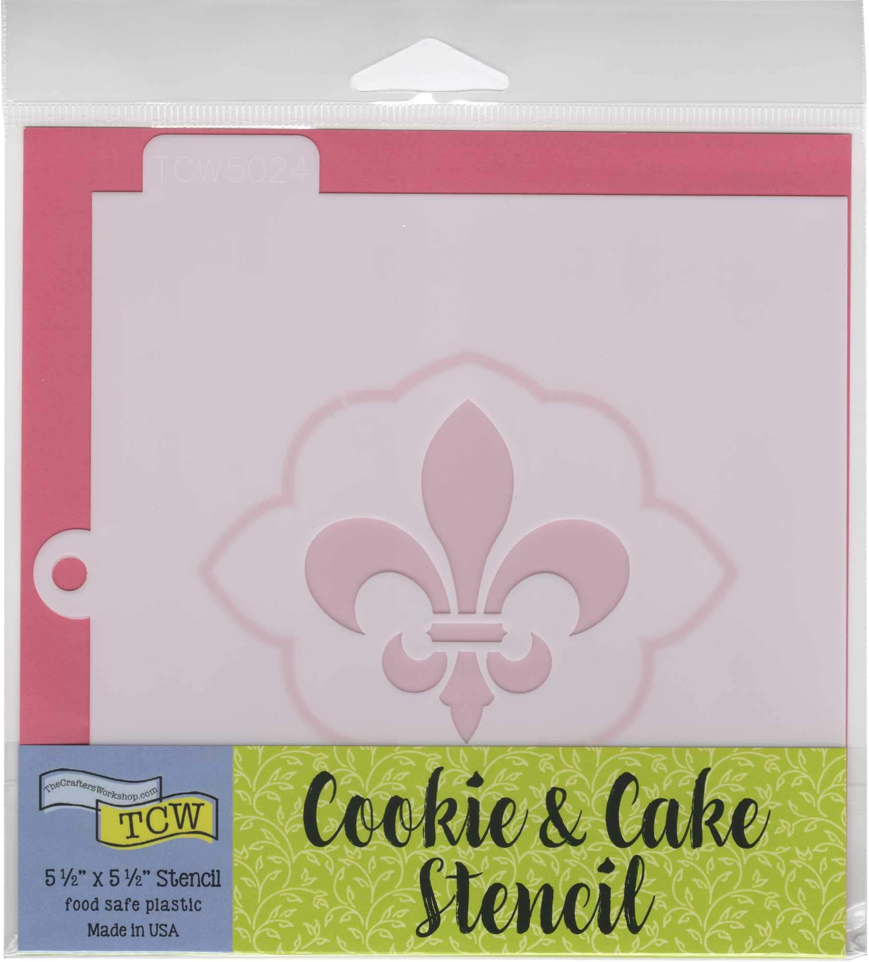 The Crafters Workshop Cookie Stencils for Decorating Cakes, Cupcakes, Beverages, Food Safe Reusable Templates, 10 Mil, 2 Pk, 5.5" x 5.5", Fleur de Lis/Rounded Plaque