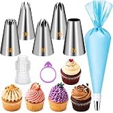 Suuker Large Piping Tips Set, 1M 2D 2F 6B 2A with Reusable Bag | 5 Large Cake Decorating Tips with Reusable Piping Bag and Coupler for Swirls, Flowers, Rosettes, Stars and Frosting Borders