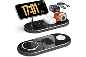 OKFLYMAN 3 in 1 Charging Station for Apple Devices, Mag-Safe Charger Stand, Magnetic Wireless Charger Station for iPhone 17 16 15 14 13 12 Series, for iWatch Ultra 10 9 8 7 SE 6 5 4 3, for AirPods (Black)