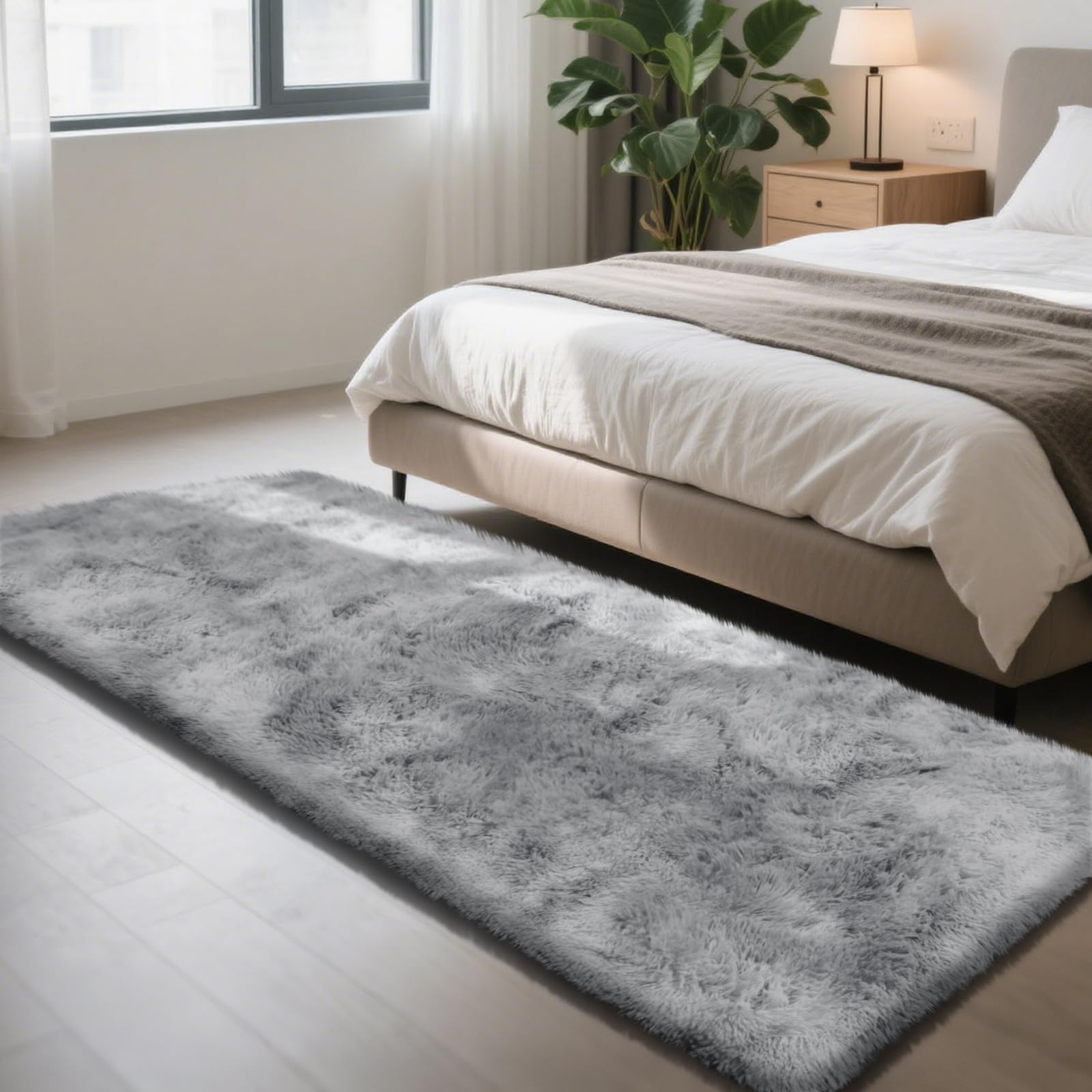 Photo 1 of Soft Runner Rugs for Bedroom, Mottling Grey 3x7 Area Rugs Fluffy Rug Shag Area Rug Carpet, Bedside Rug for Living Room Bedroom Kids Room Home Decor